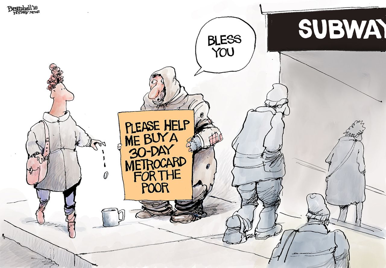 Editorial cartoon U.S. New York City MTA fair fares program discounted MetroCards