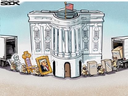 Political Cartoon U.S. Moving Day Inauguration transition Donald Trump