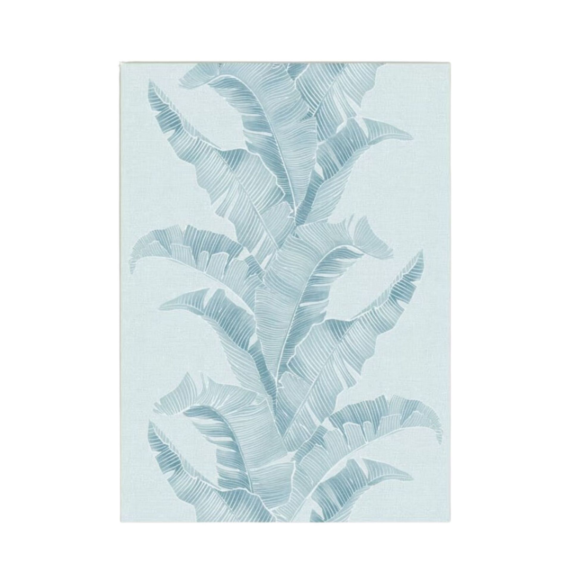 Permadani biru dengan cetakan daun palem