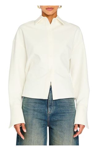 Rhia Crepe Draped Button Down