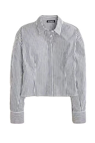 Fitted Button-Up Shirt in Striped Stretch Cotton Poplin