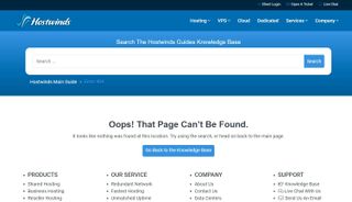 Hostwinds' knowledge base website, displaying a broken link