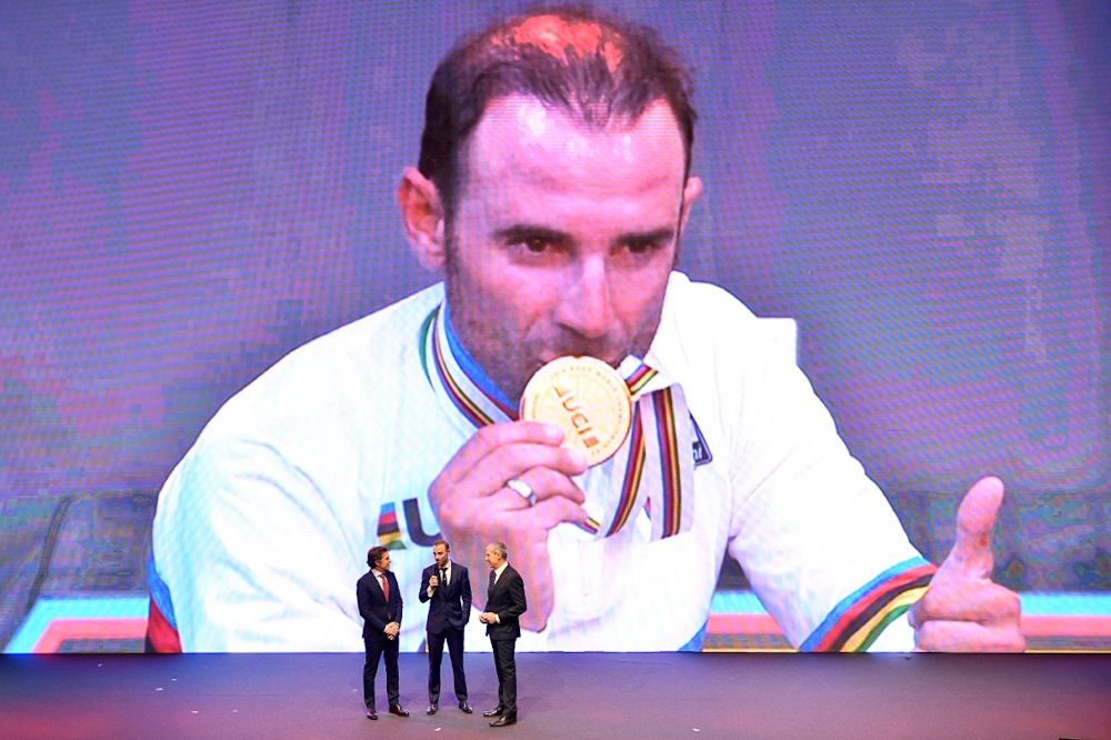 Alejandro Valverde provides the backdrop at the 2019 Vuelta a Espana route presentation