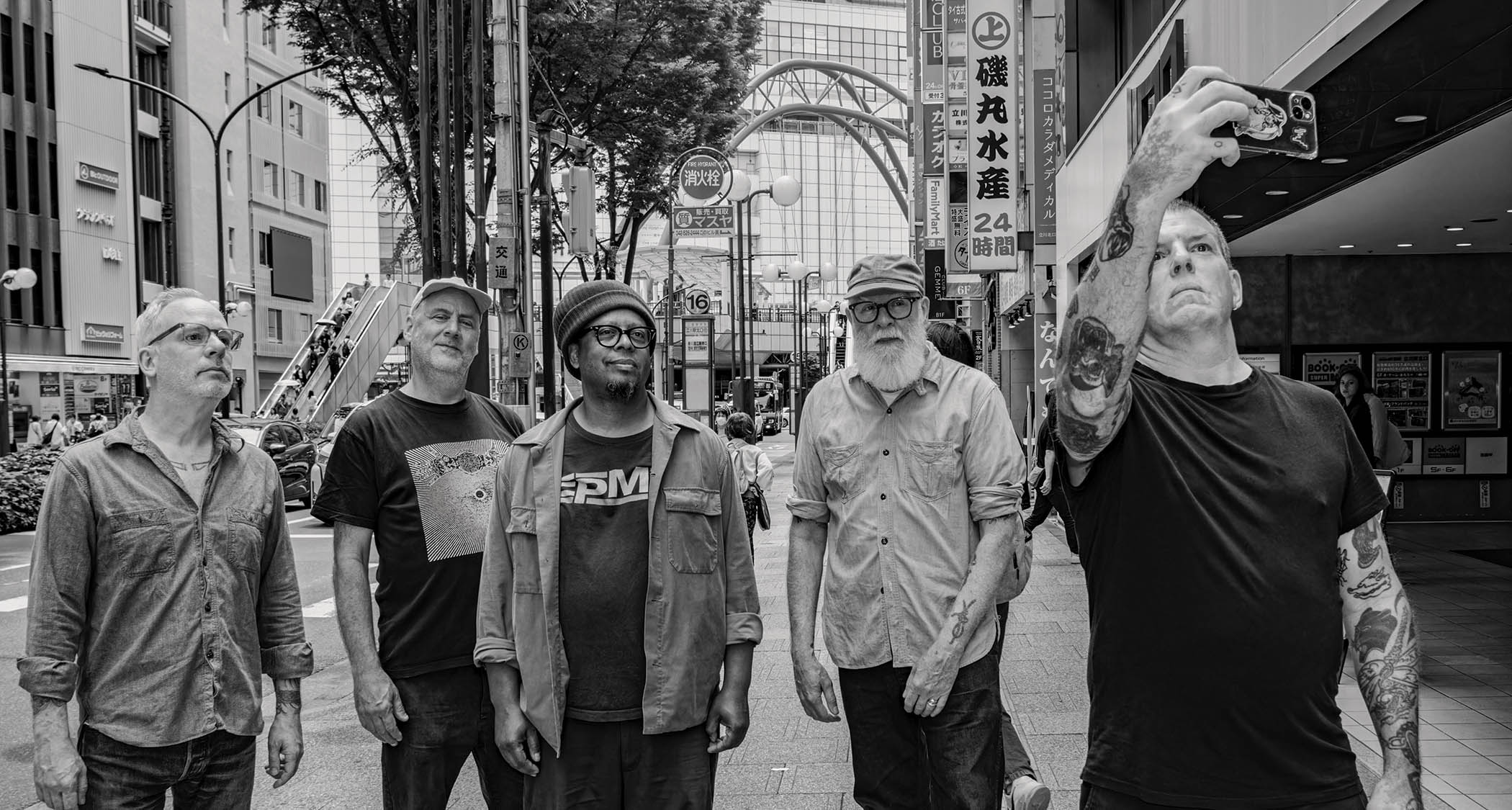 Tortoise: [from left] John McEntire, Dan Bitney, Jeff Parker, Douglas McCombs and John Hernon.
