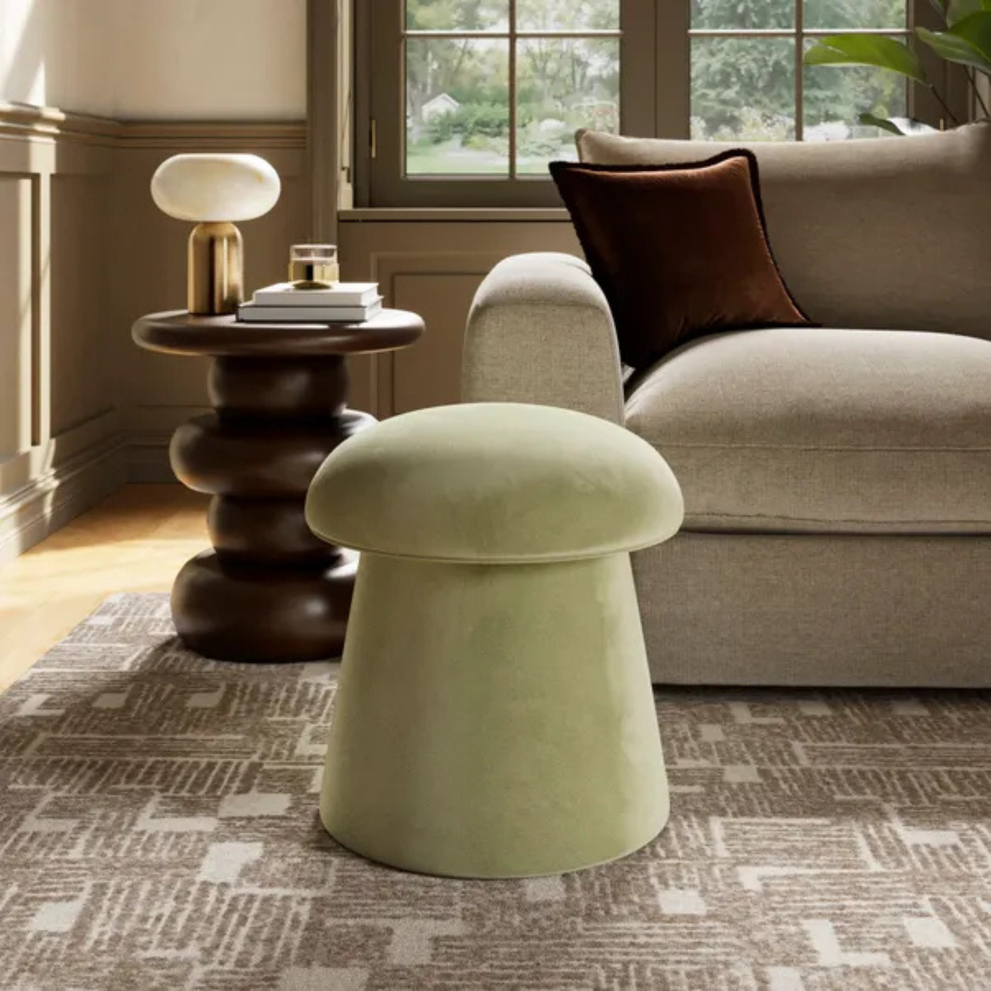Dunelm mushroom footstool in green.