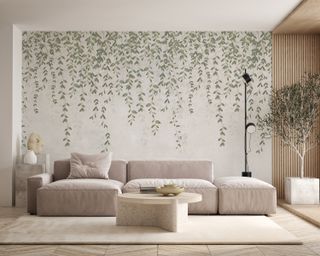 Vine Wallpaper in a neutral living room