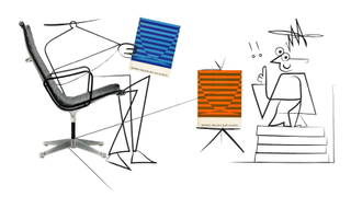 picture of eames chair with overlapping illustration