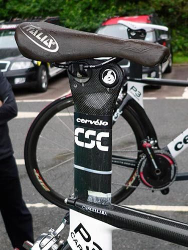 Like many riders in the peloton, Cancellara uses a slightly chopped saddle to squeak by the UCI setback requirement.