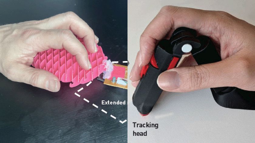 Two photographs of two unconventional computer mouse prototypes