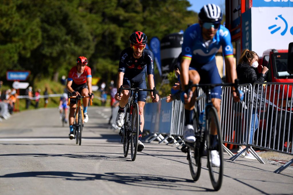ERMUALDE LAUDIO SPAIN APRIL 07 Arrival Adam Yates of United Kingdom and Team INEOS Grenadiers during the 60th ItzuliaVuelta Ciclista Pais Vasco 2021 Stage 3 a 1677km stage from Amurrio to Ermualde Laudio 481m itzulia ehitzulia on April 07 2021 in Ermualde Laudio Spain Photo by David RamosGetty Images