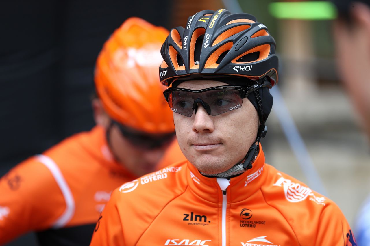 Pim Ligthart wrapped up for the wet weather