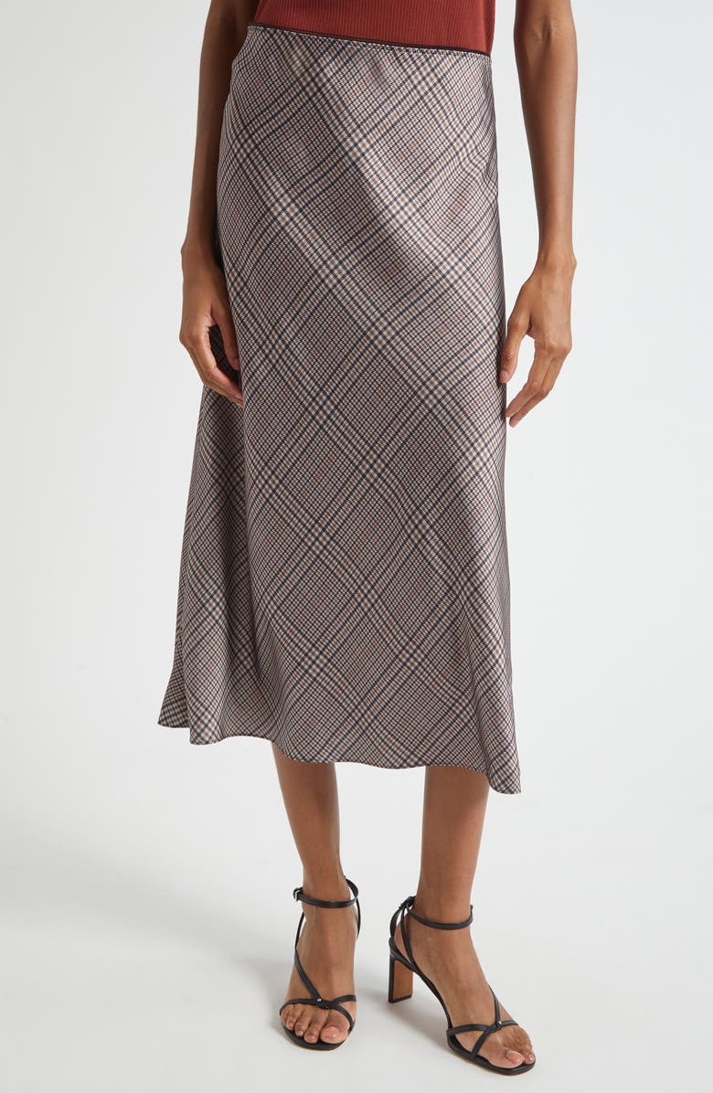 Pressed Plaid Satin Slip Skirt