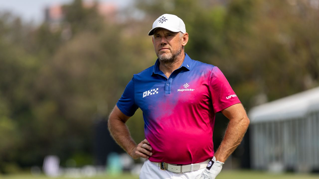 Lee Westwood of England reacts during day one of the LIV Golf Invitational - Hong Kong at The Hong Kong Golf Club on March 8, 2024