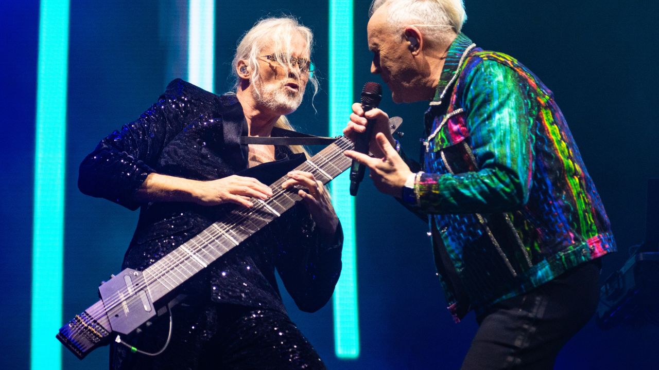 Nick Beggs performs with Howard Jones at The O2 Arena on March 24, 2024 in London, England.