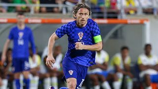Luka Modric of Croatia sprints during a match against Brazil at Camping World Stadium on March 31, 2026 in Orlando, Florida. 
