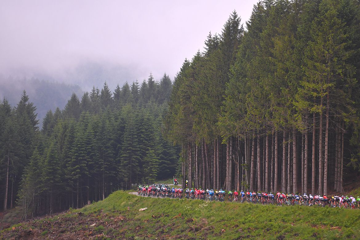 The peloton on stage 1 of the Crit&eacute;rium du Dauphin&eacute;