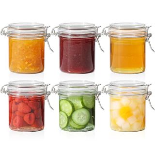 small glass jars with rubber seal hinge lids 