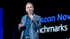 Amazon CEO Andy Jassy speaks during a keynote address at AWS re:Invent 2024 in Las Vegas, Nevada, USA.