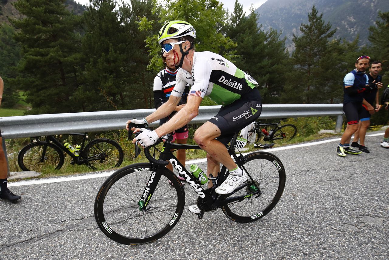 Ben King (Dimension Data) bloodied up from a crash