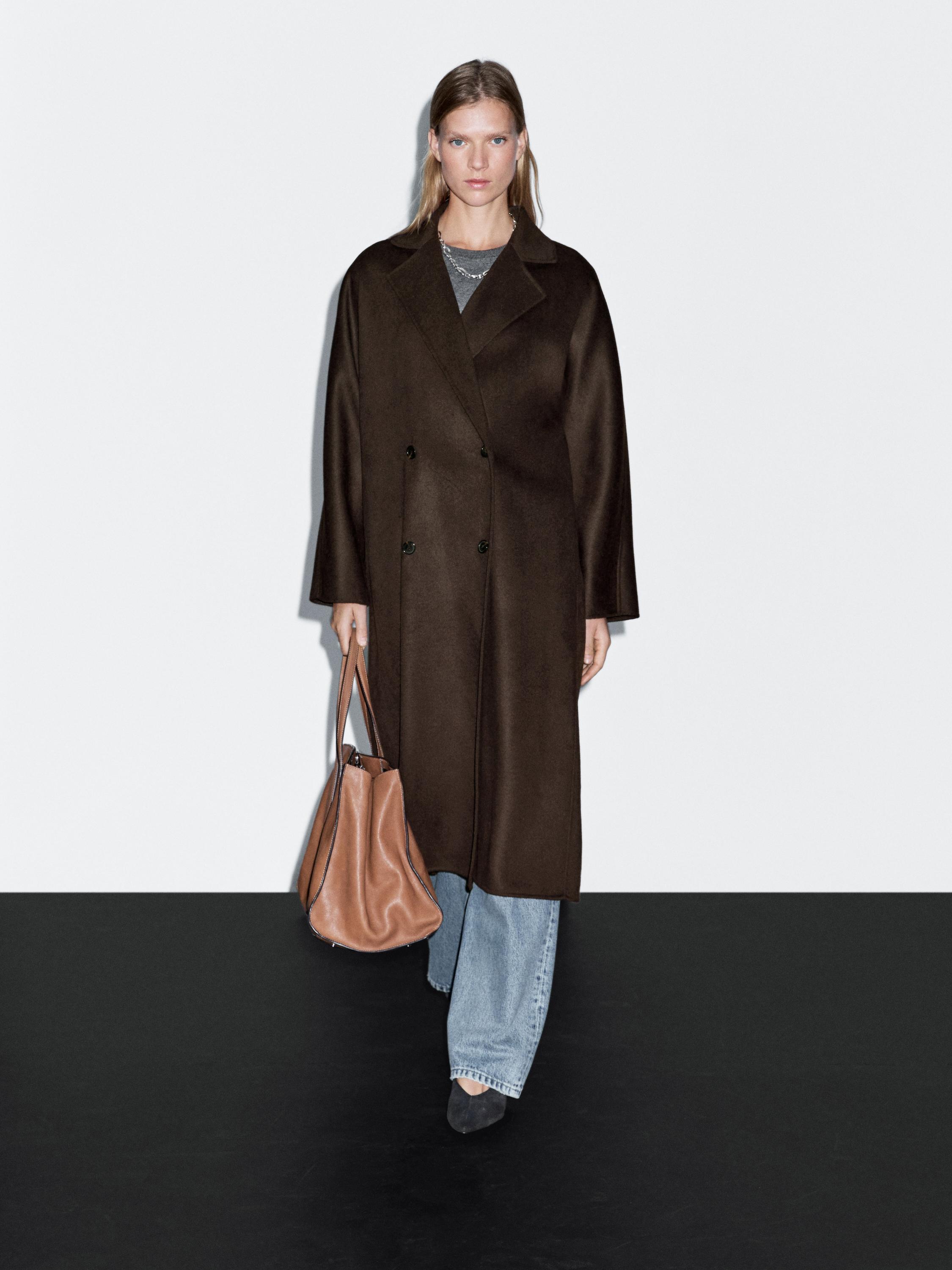 Massimo Dutti, Long Double-Breasted Wool Blend Coat