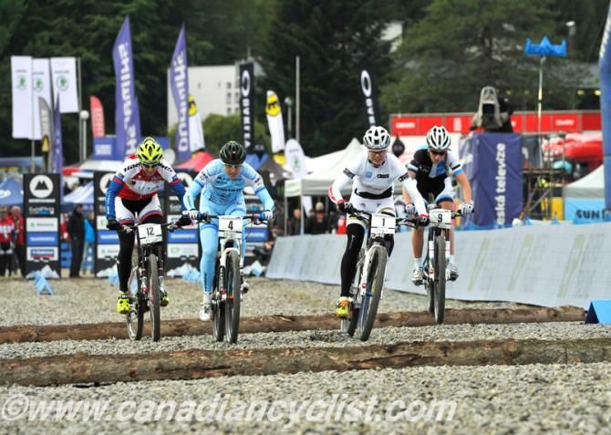 Alexandra Engen (Swe) Ghost Factory Racing Team leading Kathrin Stirnemann (Swi) Sabine Spitz Haibike Pro Team in SemiFinal heat