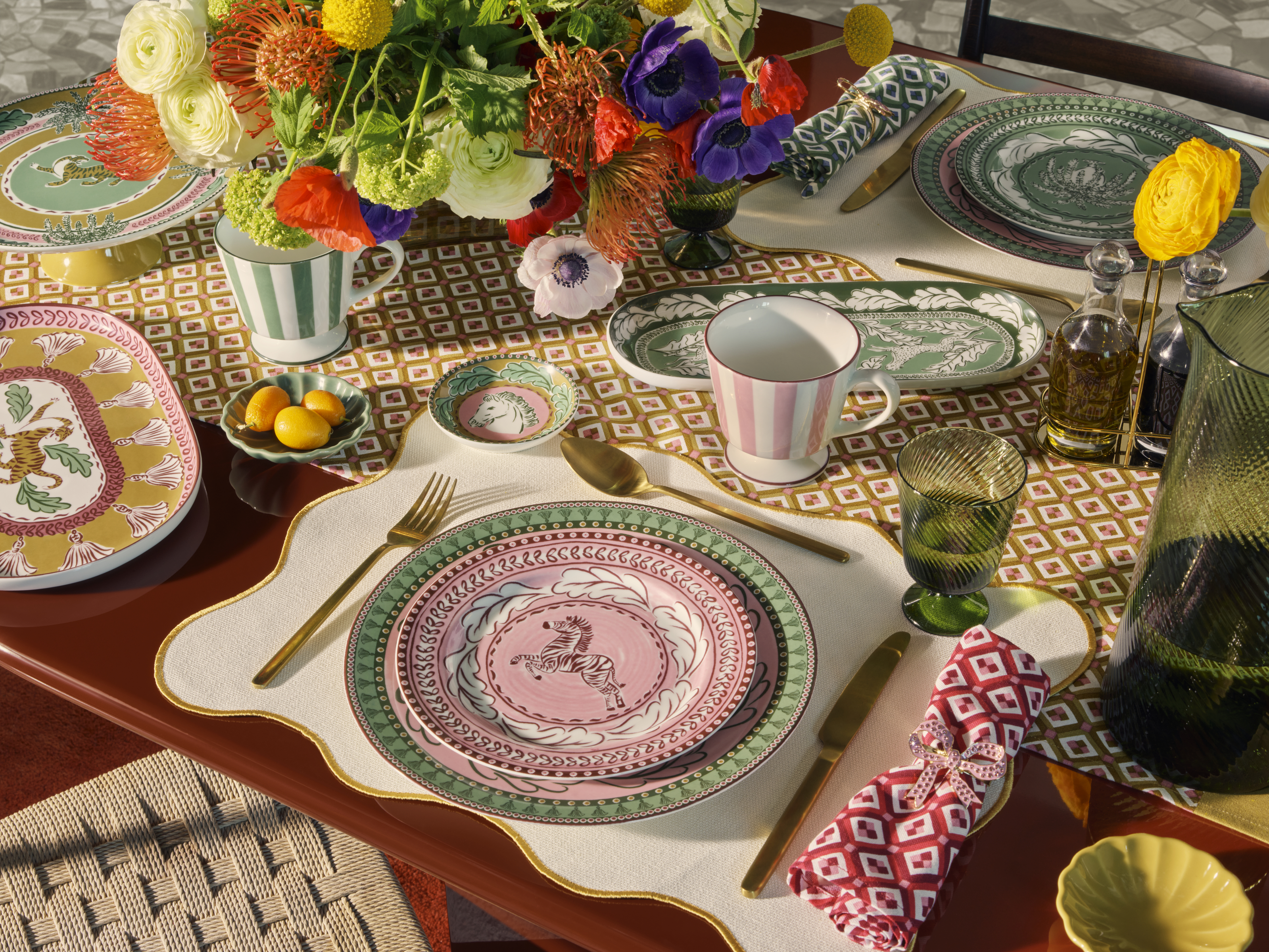 A tablescape with vibrant colors