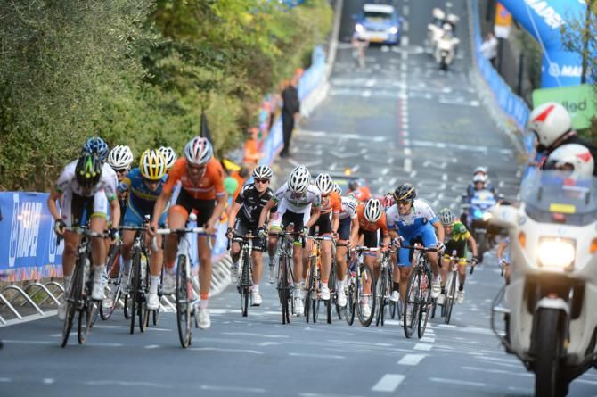 The elite women's peloton was reduced greatly in size on the demanding circuit in Florence, Italy