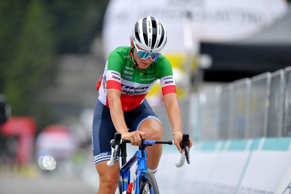 PRATO NEVOSO ITALY JULY 03 Elisa Longo Borghini of Italy and Team Trek Segafredo at arrival during the 32nd Giro dItalia Internazionale Femminile 2021 Stage 2 a 1001km stage from Boves to Prato Nevoso Colle del Prel 1607m GiroDonne UCIWWT on July 03 2021 in Prato Nevoso Italy Photo by Luc ClaessenGetty Images