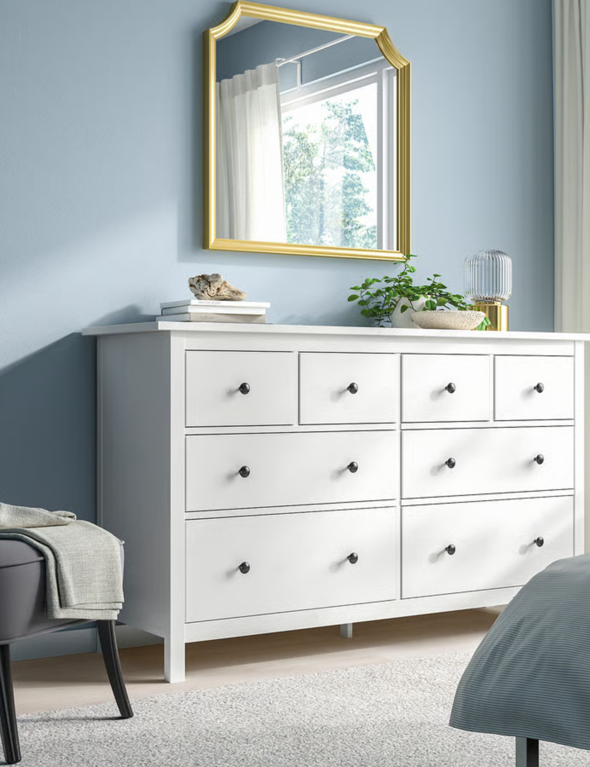 IKEA Hemnes dresser pictured in a blue bedroom