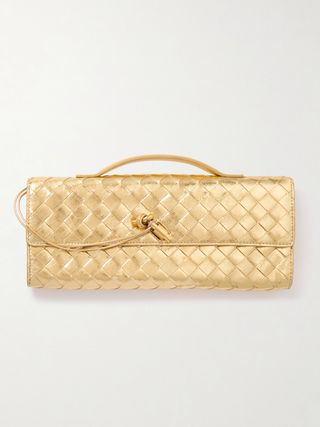 Long Andiamo Intrecciato Metallic Leather Clutch