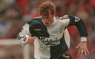Steve McManaman of Liverpool in action during the Premier League match against Manchester United at Old Trafford