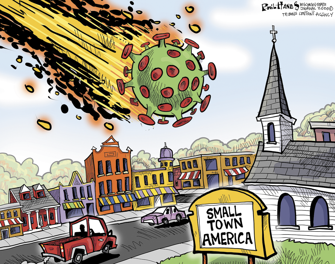 Editorial Cartoon U.S. COVID small town America