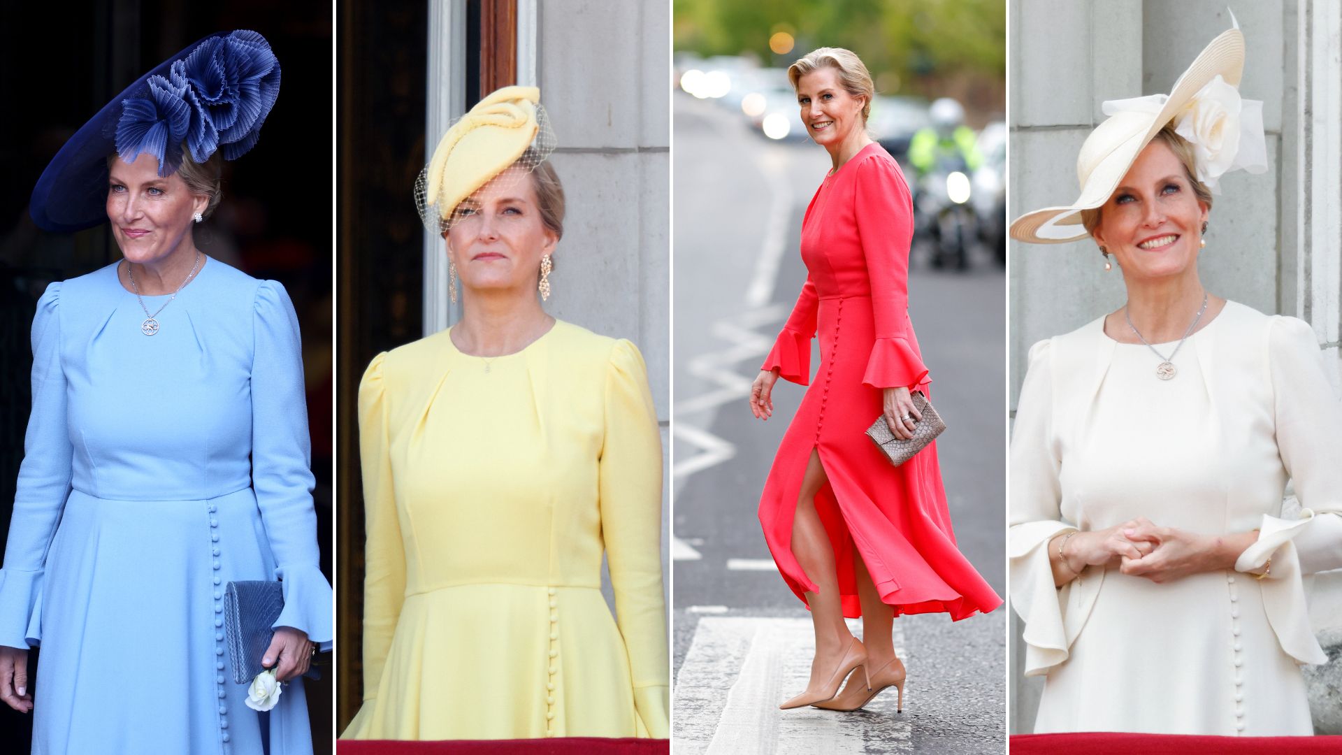 Sophie, Duchess of Edinburgh wearing the Beulah Yahvi dress in 4 colours