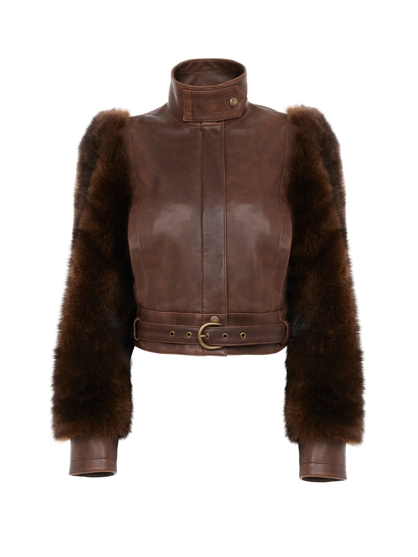 High-Neck Short Jacket in Leather