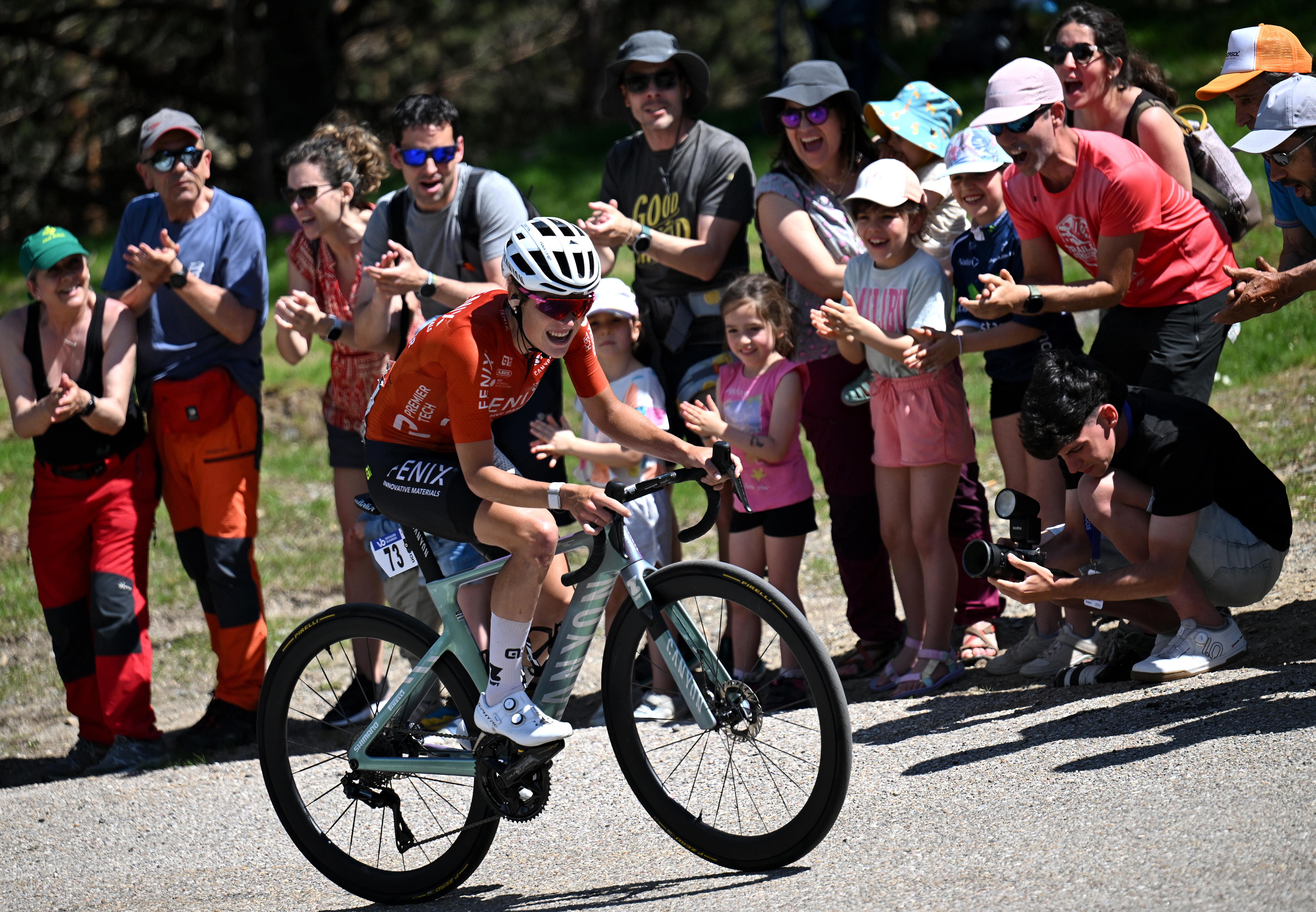 Yara Kastelijn of Netherlands and Team Fenix-Premier Tech attacks in the breakaway climbing to the Lagunas de Neila (1868m) during the 11th Vuelta a Burgos Feminas 2026