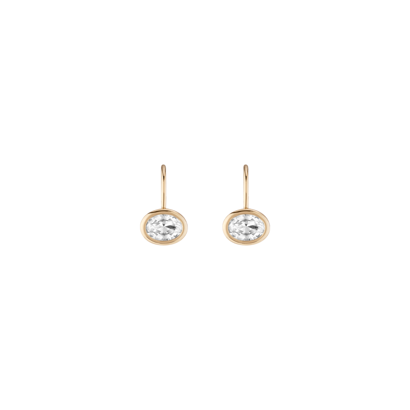Oval Lab Grown White Sapphire Bezel Drop Earrings