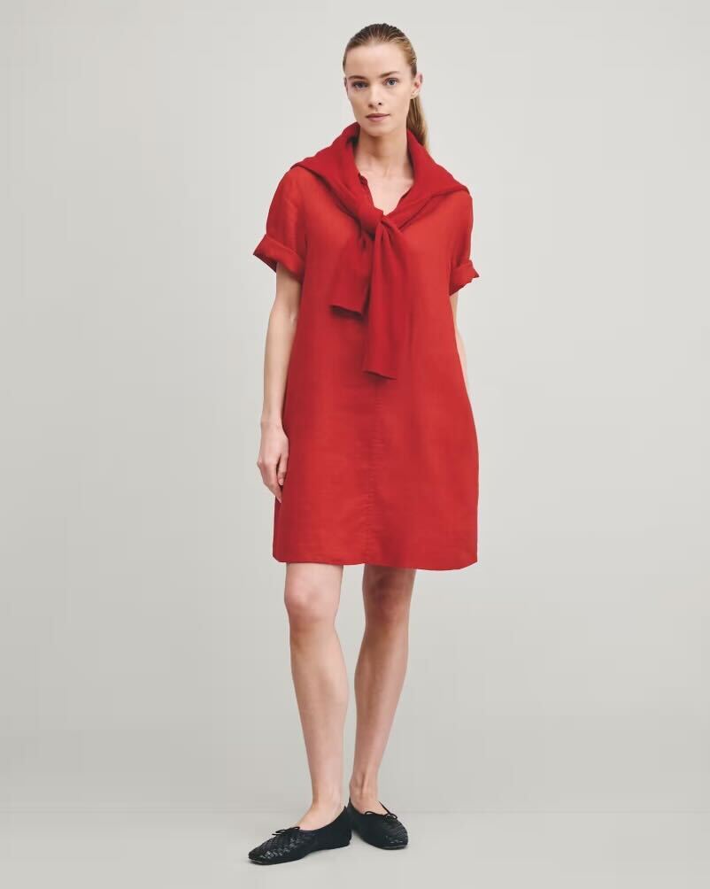 100% European Linen Popover Mini Dress in Chile