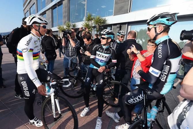 Etixx-QuickStep riders prepare for training in Calpe, Spain.