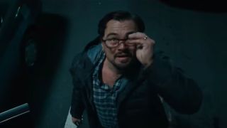 Leonardo DiCaprio staring up with glasses in Don't Look Up