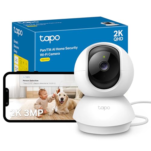 Tapo C210 2k 3mp Pan/tilt Indoor House Security Camera, Wifi Camera, No Monthly Fee, Ai Detection, Baby Camera Monitor, Pet Camera, Dog Camera, 360&amp;deg; View, Night Vision, Works With Alexa &amp;amp; Google