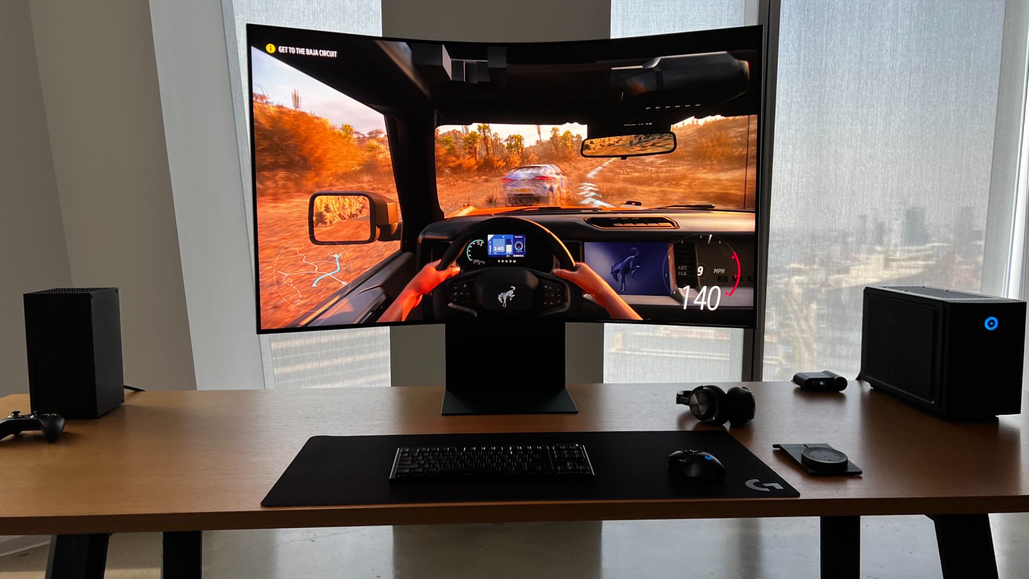 Odyssey Ark Gaming Monitor in cockpit view.