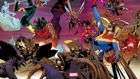 art from X-Men #20 and Captain Marvel #47 connecting covers