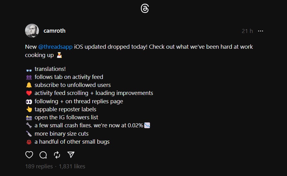 Threads iOS features