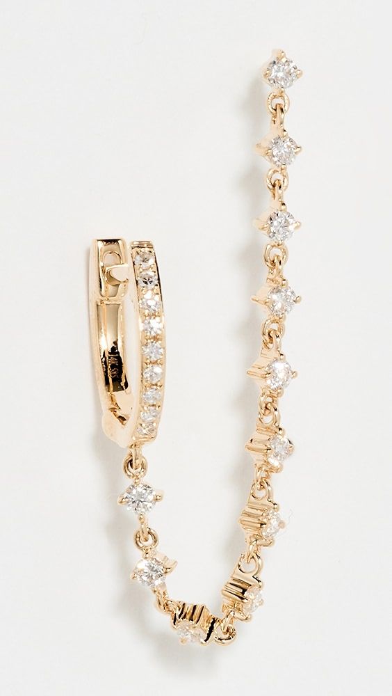 Ef Collection Diamond Mini Huggie & Prong Set Chain Stud Earring