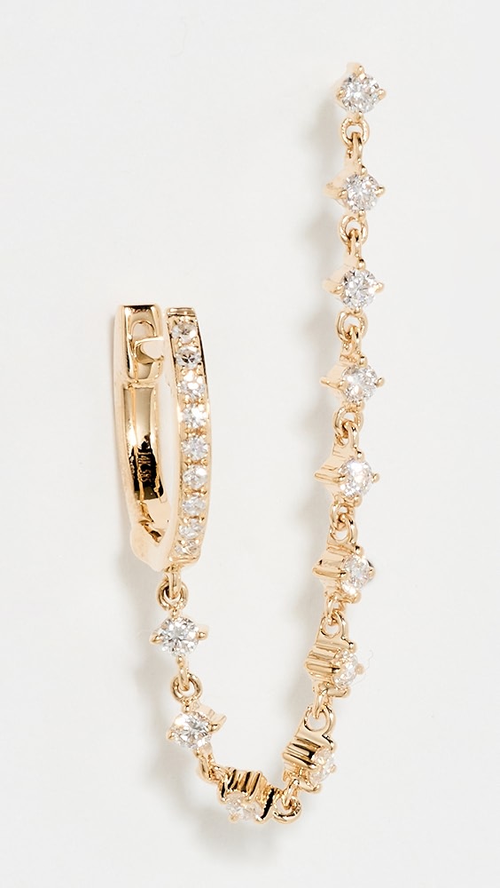 Ef Collection Diamond Mini Huggie & Prong Set Chain Stud Earring