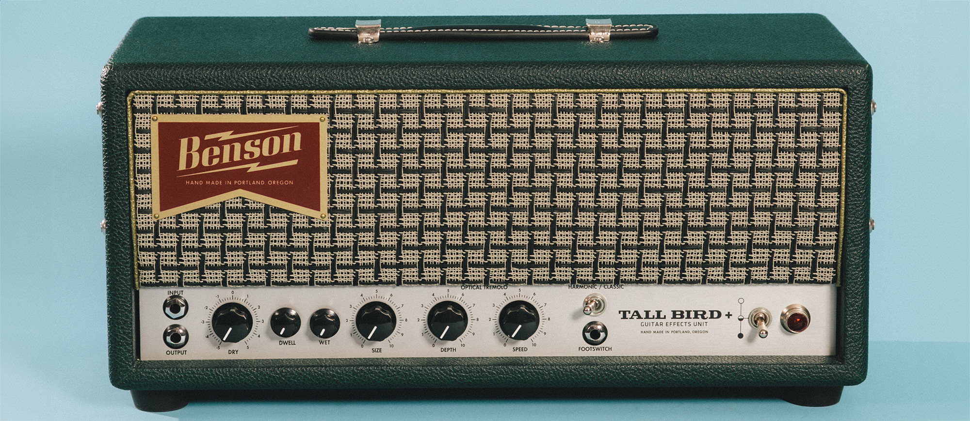A photo showing the Benson Tall Bird Plus reverb-tremolo unit