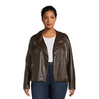 Time and Tru Women's Asymmetrical Faux Leather Jacket, Sizes Xs-3x