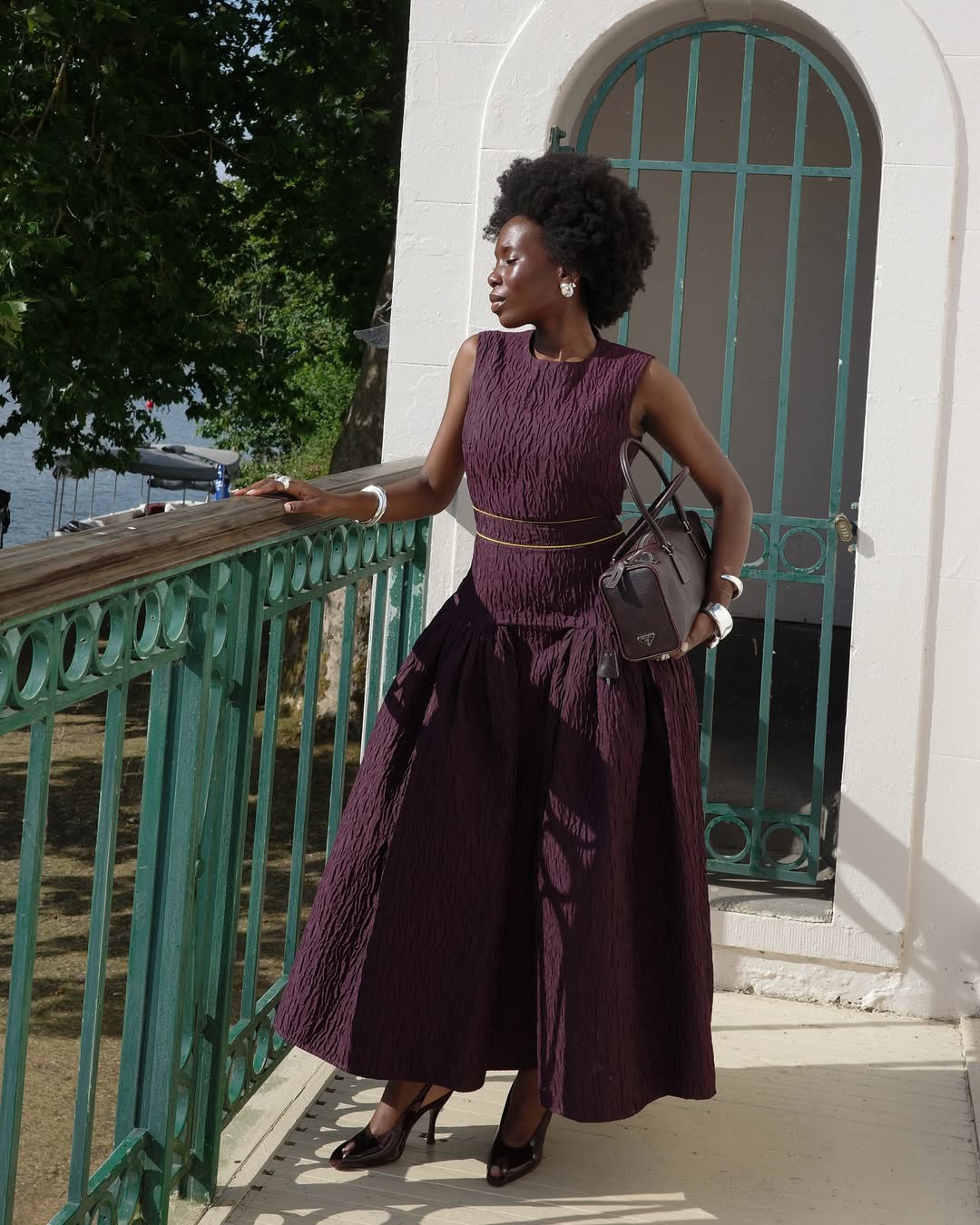 Danielle in a purple textured dress