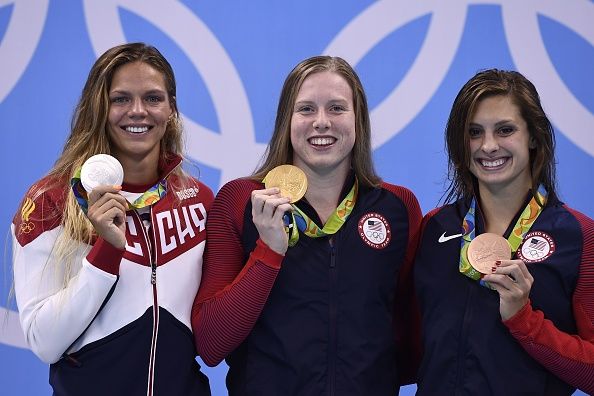 Russia&amp;#039;s Yulia Efimova and Team USA&amp;#039;s Lilly King and Katie Meili.