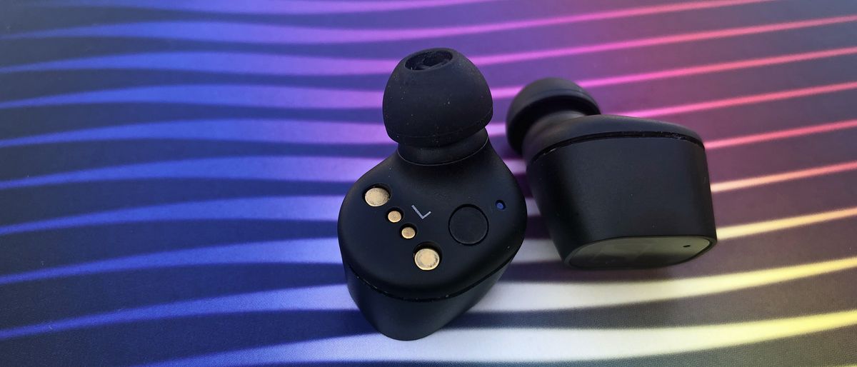 a closeup of the sennheiser cx plus true wireless earbuds